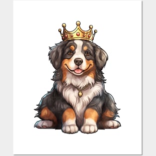 Watercolor Bernese Mountain Dog Wearing a Crown Posters and Art